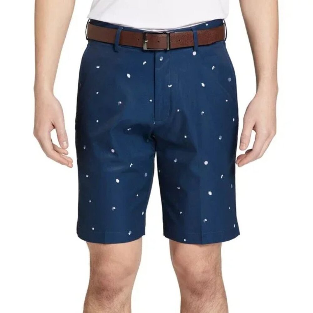 Men's Golf Shorts: Walter Hagen Perfect 11, Art Deco Navy Stretch, 10" Inseam